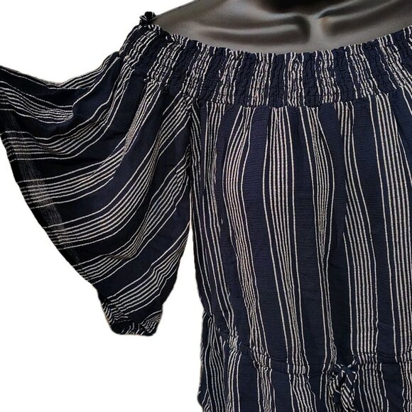 Abercrombie And Fitch Navy Striped Peplum Off Shoulder Blouse XS Coastal Boho - Picture 3 of 5